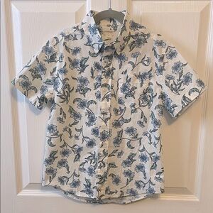 JCrew Crewcuts Floral Blue and White Button Down short sleeve Shirt